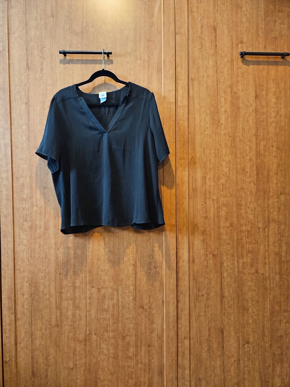 CAbi Black V-Neck Short Sleeve Blouse